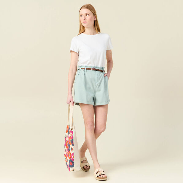 short paperbag ceinture vert pastel femme Short paperbag ceinturé vert pastel femme