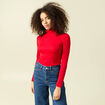 T-shirt cintr&eacute; manches longues col roul&eacute; rouge femme
