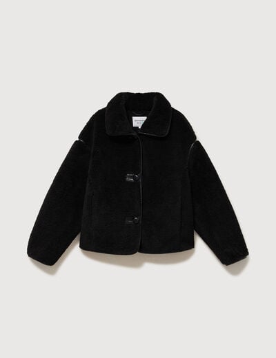 Manteau court oversize sherpa noir femme