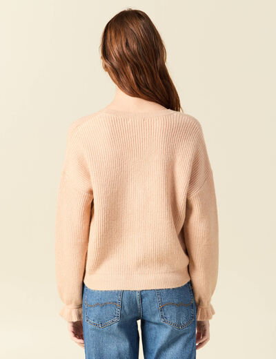 Gilet manches longues col v rose champagne femme