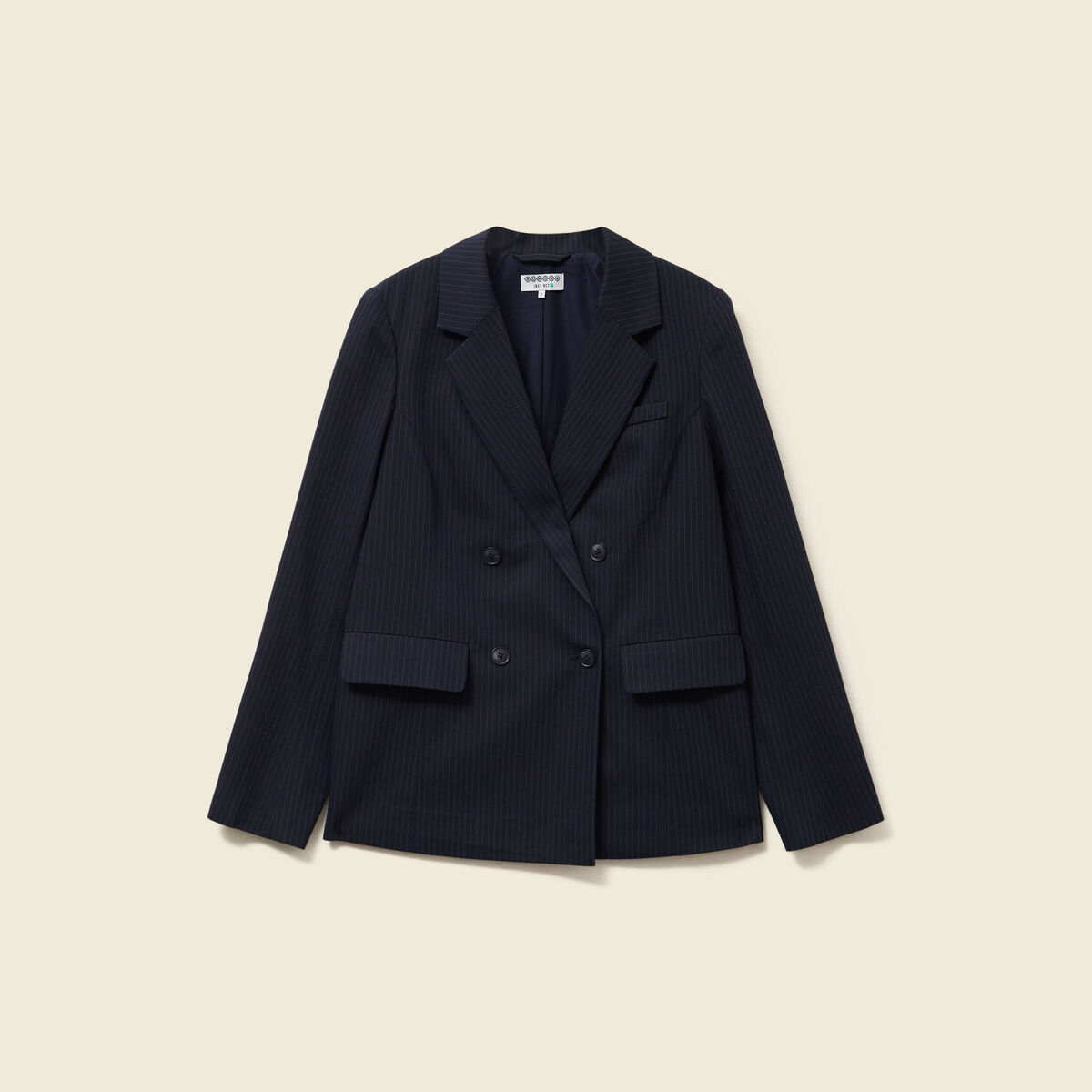 Blazer manches longues col tailleur bleu marine femme