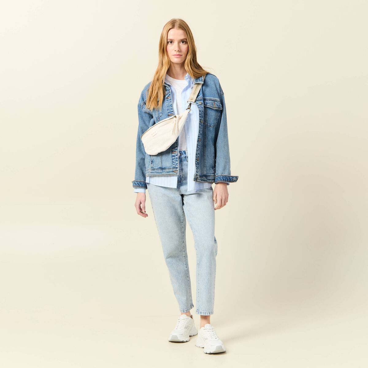 Jeans mom 7/8ème denim snow bleu femme