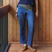 Jeans straight taille haute broderie bleu clair femme