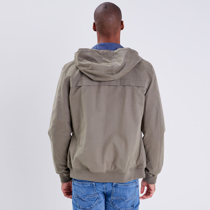 Blouson droit à capuche vert kaki homme