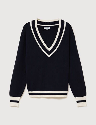 Pull manches longues bleu fonc&eacute; femme