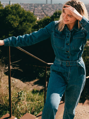Combinaison pantalon en jean denim used femme
