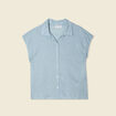 Polo en lin manches courtes bleu gris femme