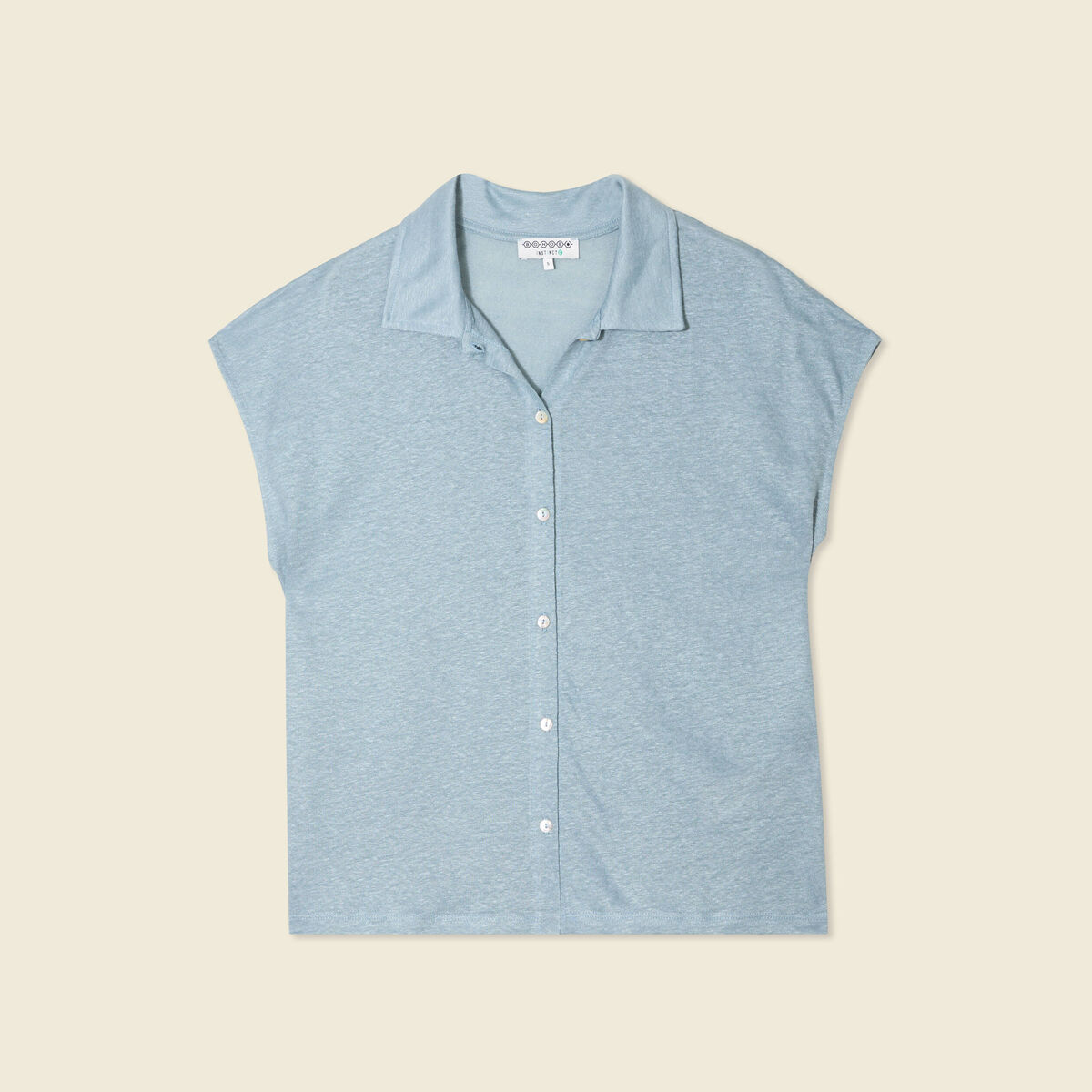 Polo en lin manches courtes bleu gris femme