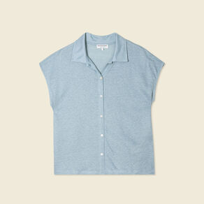 polo en lin manches courtes bleu gris femme Polo en lin manches courtes bleu gris femme