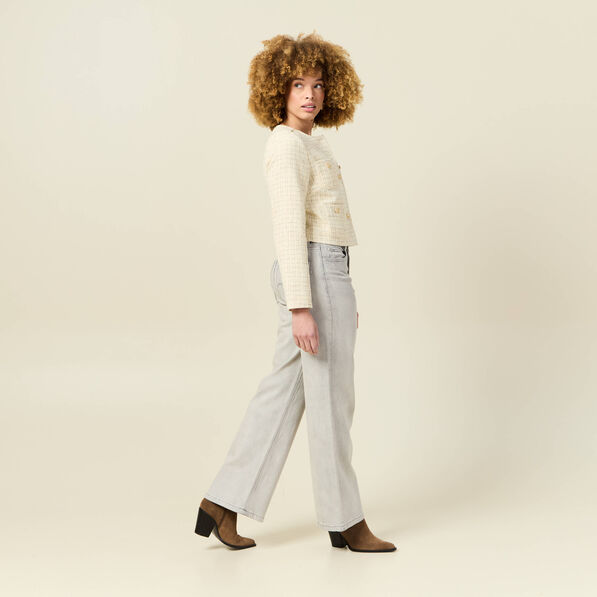 Veste tweed courte jaune pastel femme