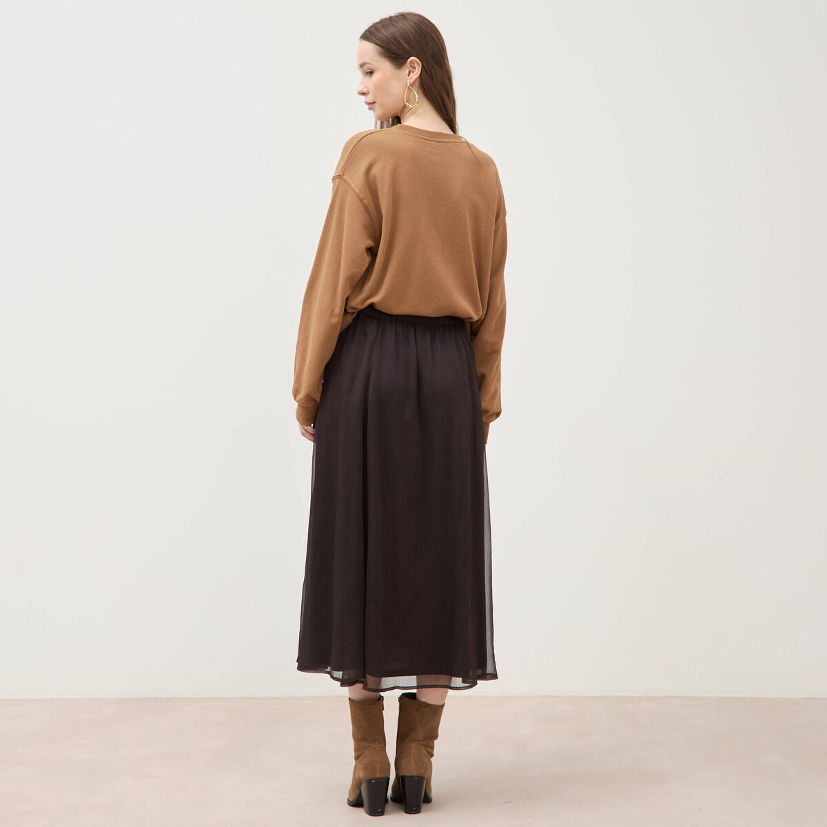 Jupe en voile doubl&eacute;e marron fonc&eacute; femme