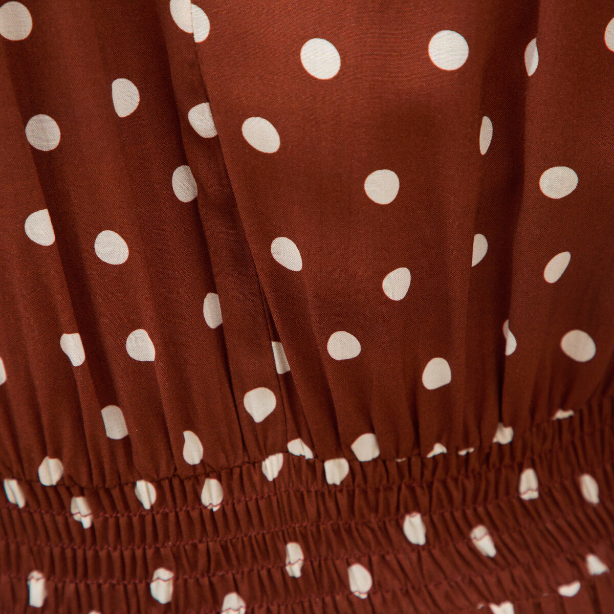 Robe longue &eacute;vas&eacute;e col v manches courtes marron cognac femme