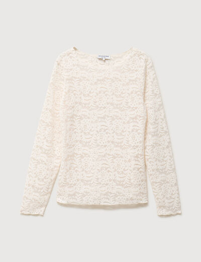 Blouse droite col bateau dentelle ivoire femme