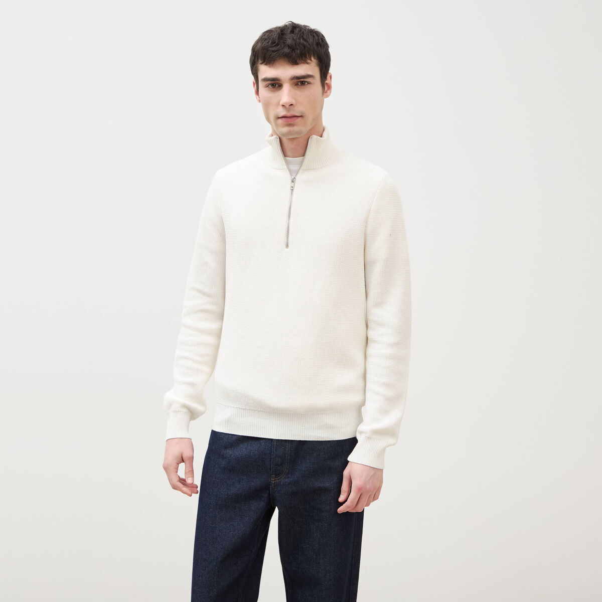 Pull col camionneur ecru homme
