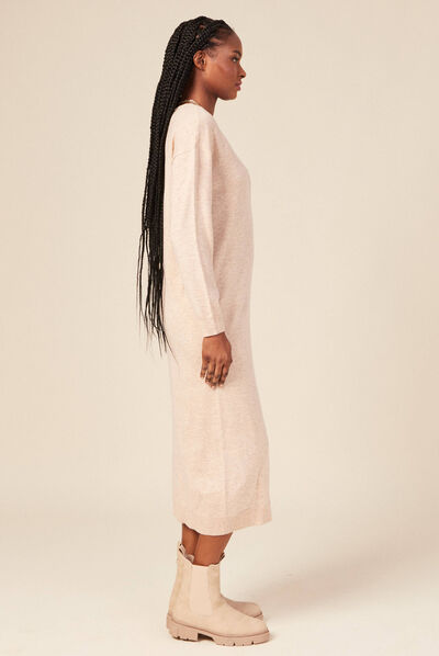 Robe pull éco-responsable creme femme