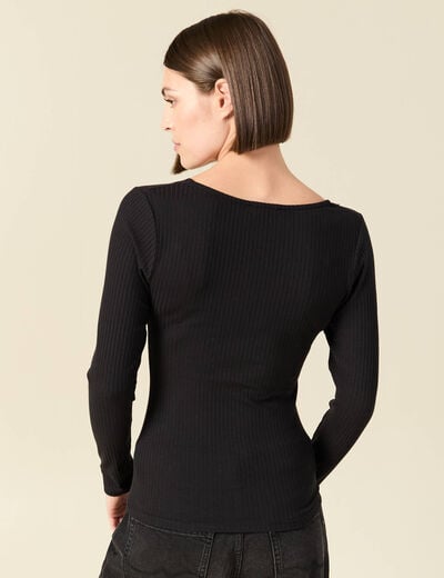 T-shirt cintr&eacute; col v dentelle noir femme