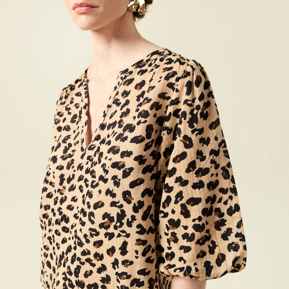 Blouse manches courtes marron clair femme