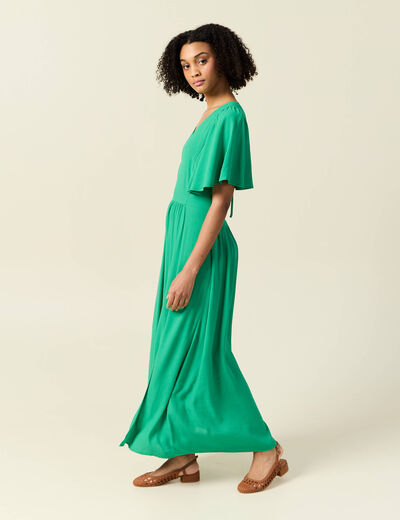 Robe longue évasée fendue vert femme