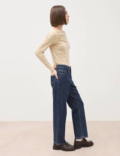 Jeans straight 7/8&egrave;me taille haute denim brut femme