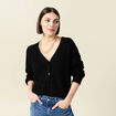 Gilet ajour&eacute; col V manches longues noir femme