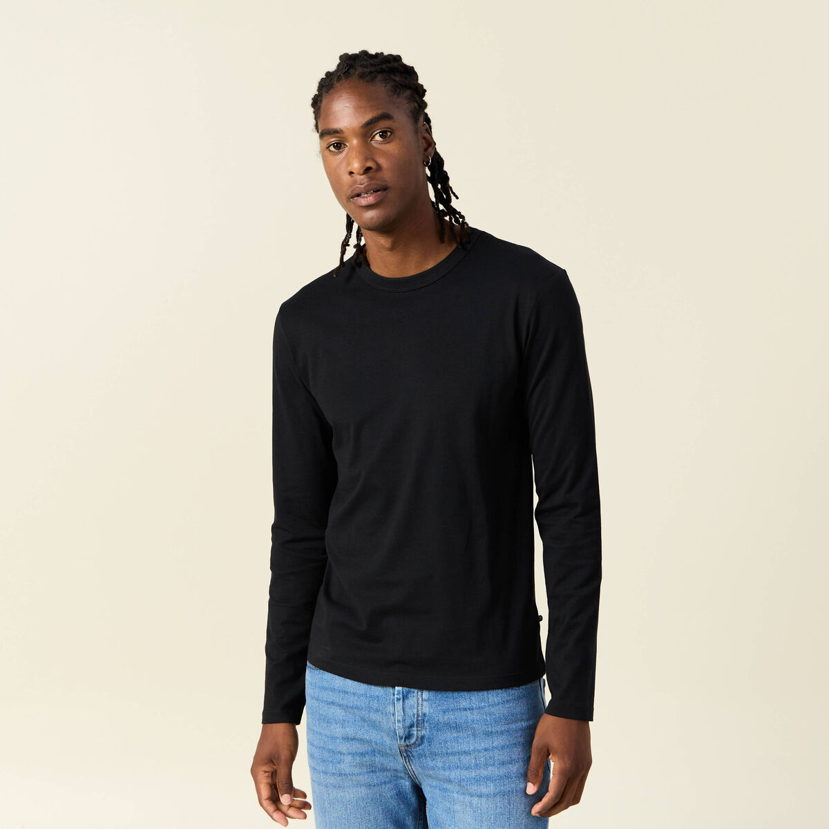 T-shirt en coton manches longues noir homme