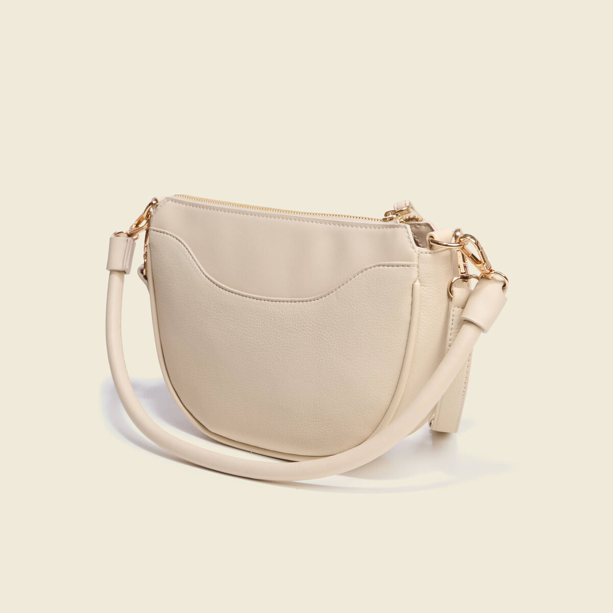 Sac demi-lune &agrave; bandouli&egrave;re ivoire femme