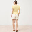 T-shirt fronc&eacute; col rond manches courtes jaune pastel femme