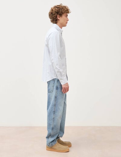 Chemise manches longues col am&eacute;ricain bleu gris homme