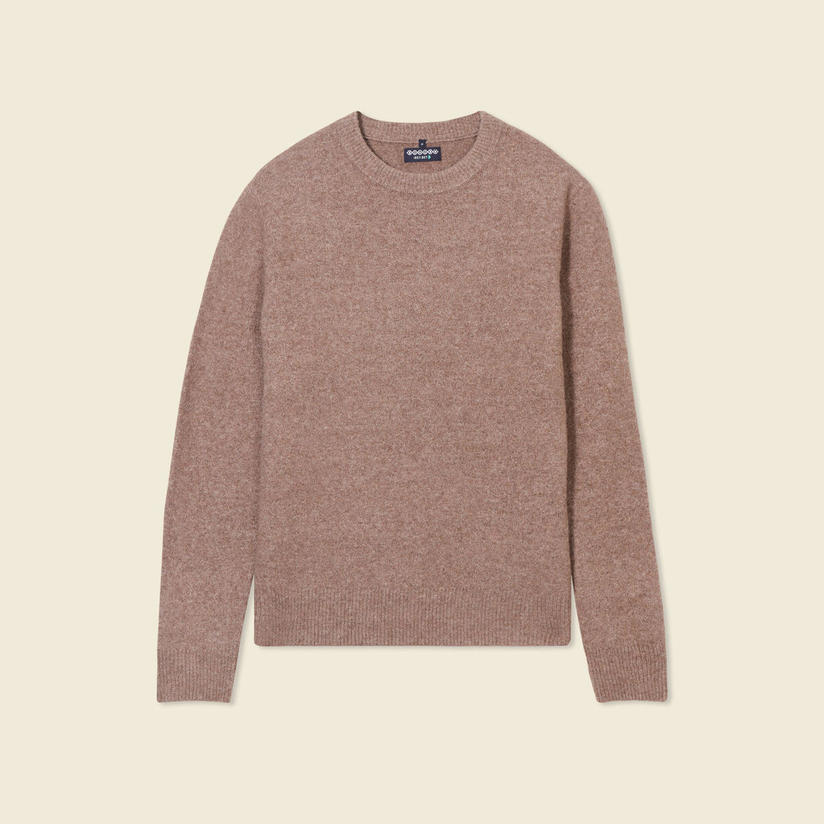 Pull manches longues col rond taupe homme