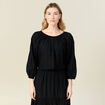 Blouse manches 3/4 brodée noir femme
