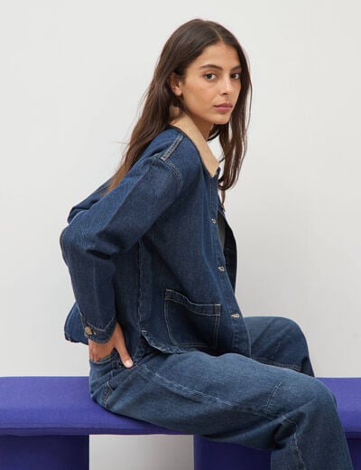 Veste en jeans manches longues denim brut clean femme