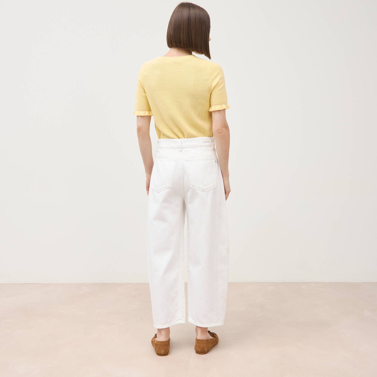 Jeans barrel taille haute 7/8&egrave;me denim blanc femme