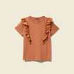 T-shirt en coton manches courtes marron cognac femme