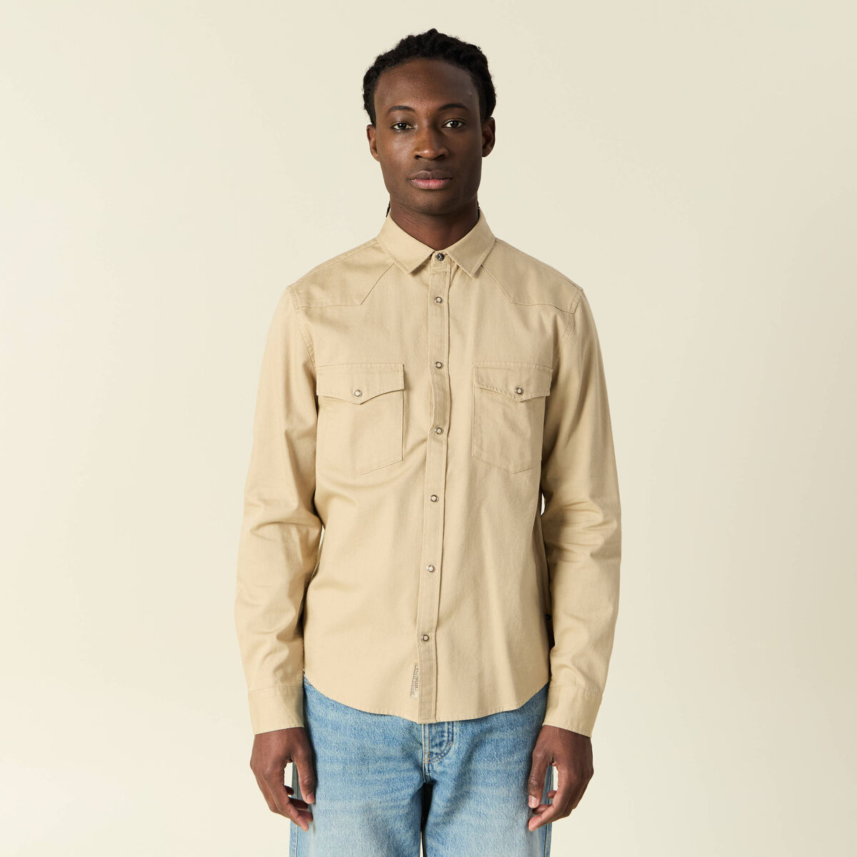 Chemise manches longues beige homme