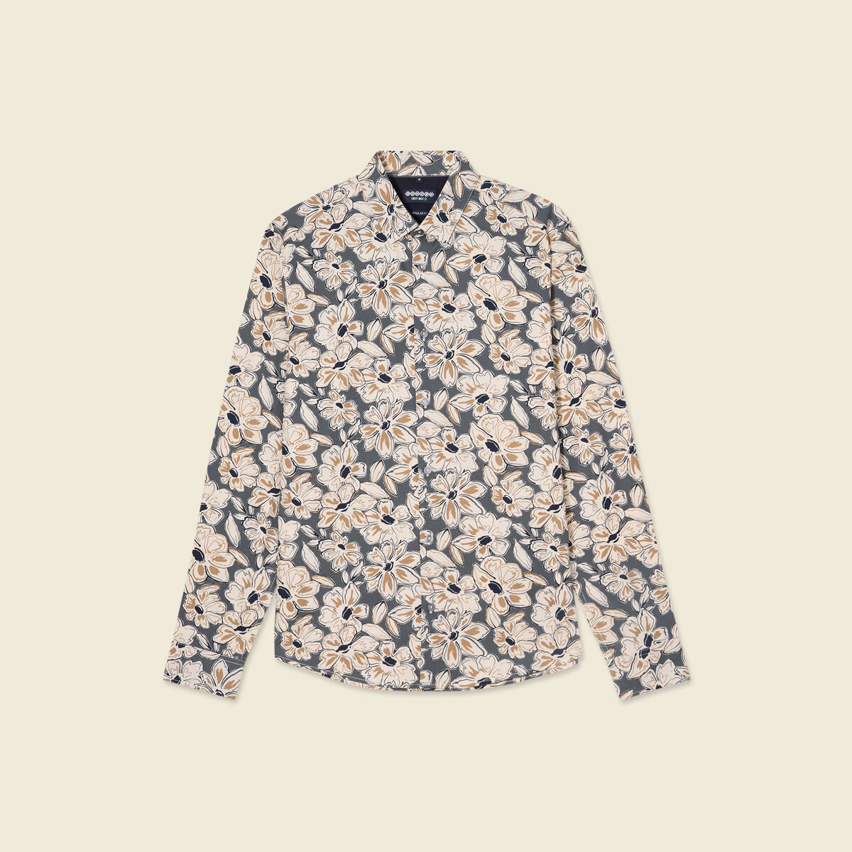 Chemise en coton manches longues beige homme