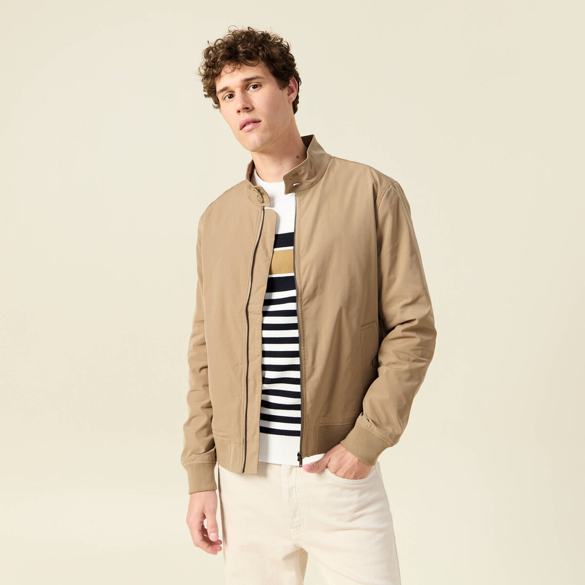 Blouson col droit manches longues marron homme