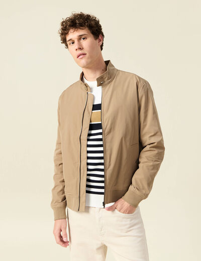 Blouson col droit manches longues marron homme