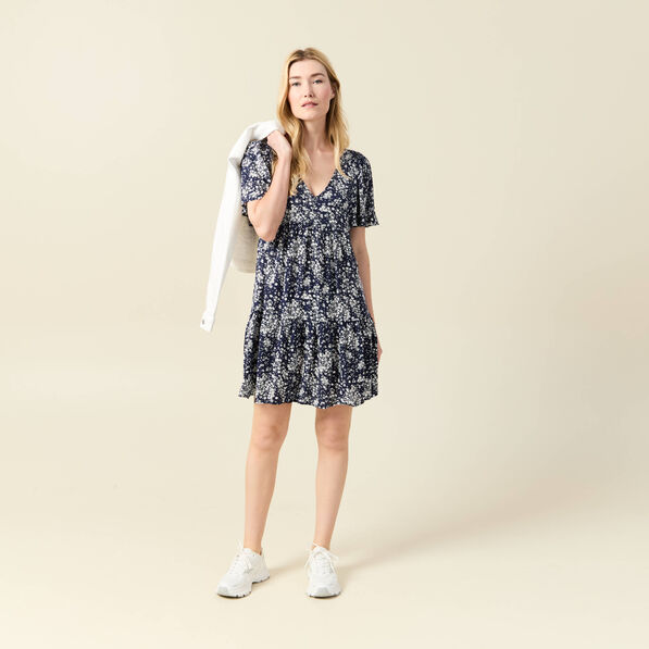 Robe évasée manches courtes bleu femme