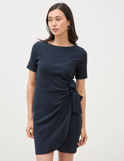 Robe maille col bateau manches courtes bleu marine femme