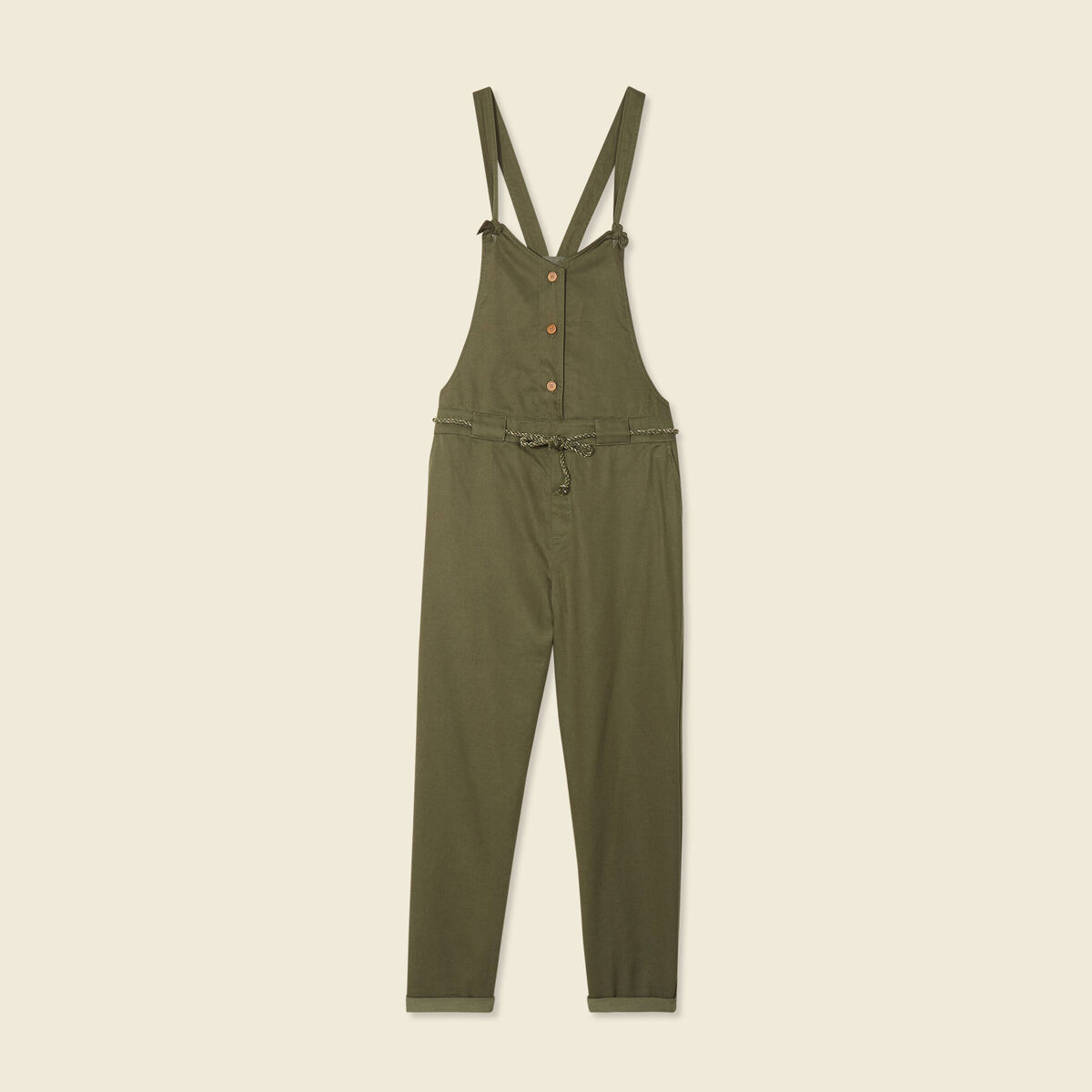 Salopette fluide boutonn&eacute;e vert fonc&eacute; femme