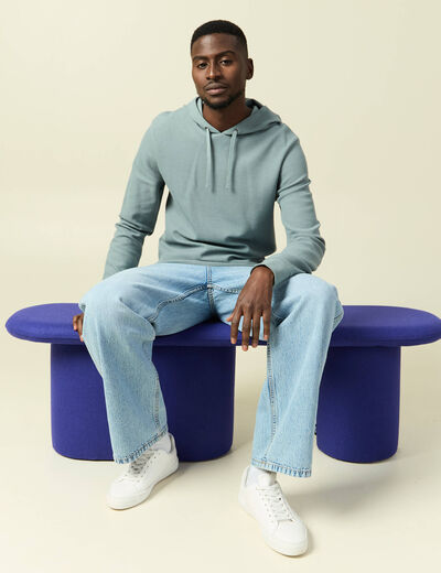 T-shirt &agrave; capuche bleu gris homme