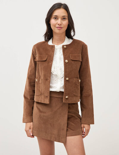 Veste manches longues en velours vieux rose femme