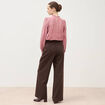 Pantalon large taille haute fluide marron fonc&eacute; femme