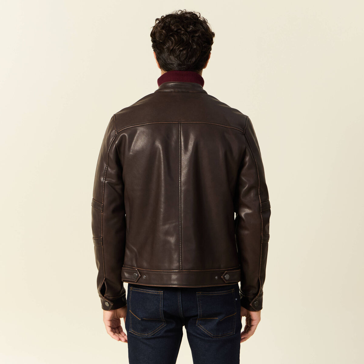 Blouson simili cuir marron foncé homme