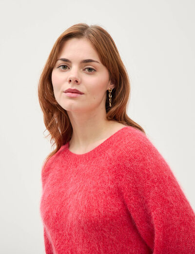 Pull manches longues col rond rouge fonc&eacute; femme