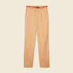 Pantalon large ceinture pinces marron clair femme