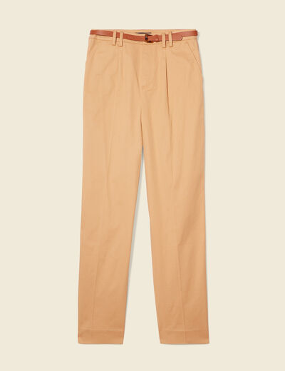 Pantalon large ceinture pinces marron clair femme
