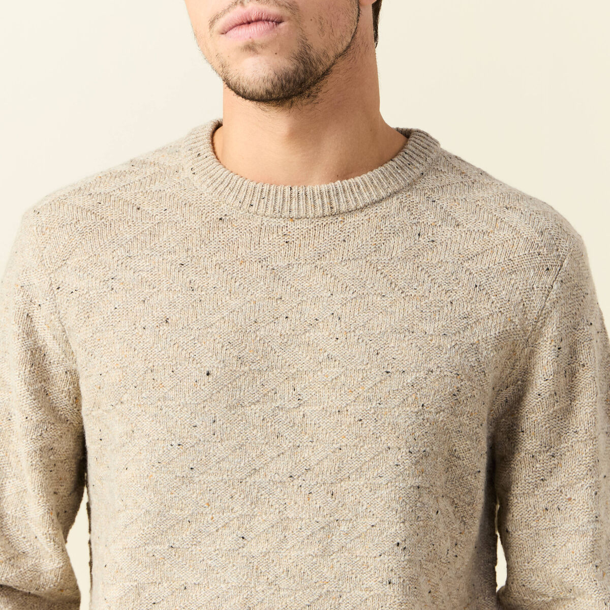 Pull manches longues beige homme