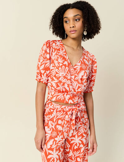 Blouse manches courtes orange foncé femme