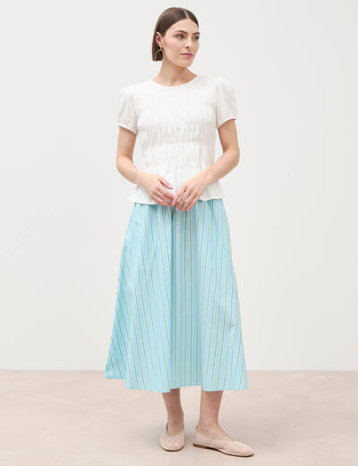 Jupe longue &eacute;vas&eacute;e en coton bleu ciel femme